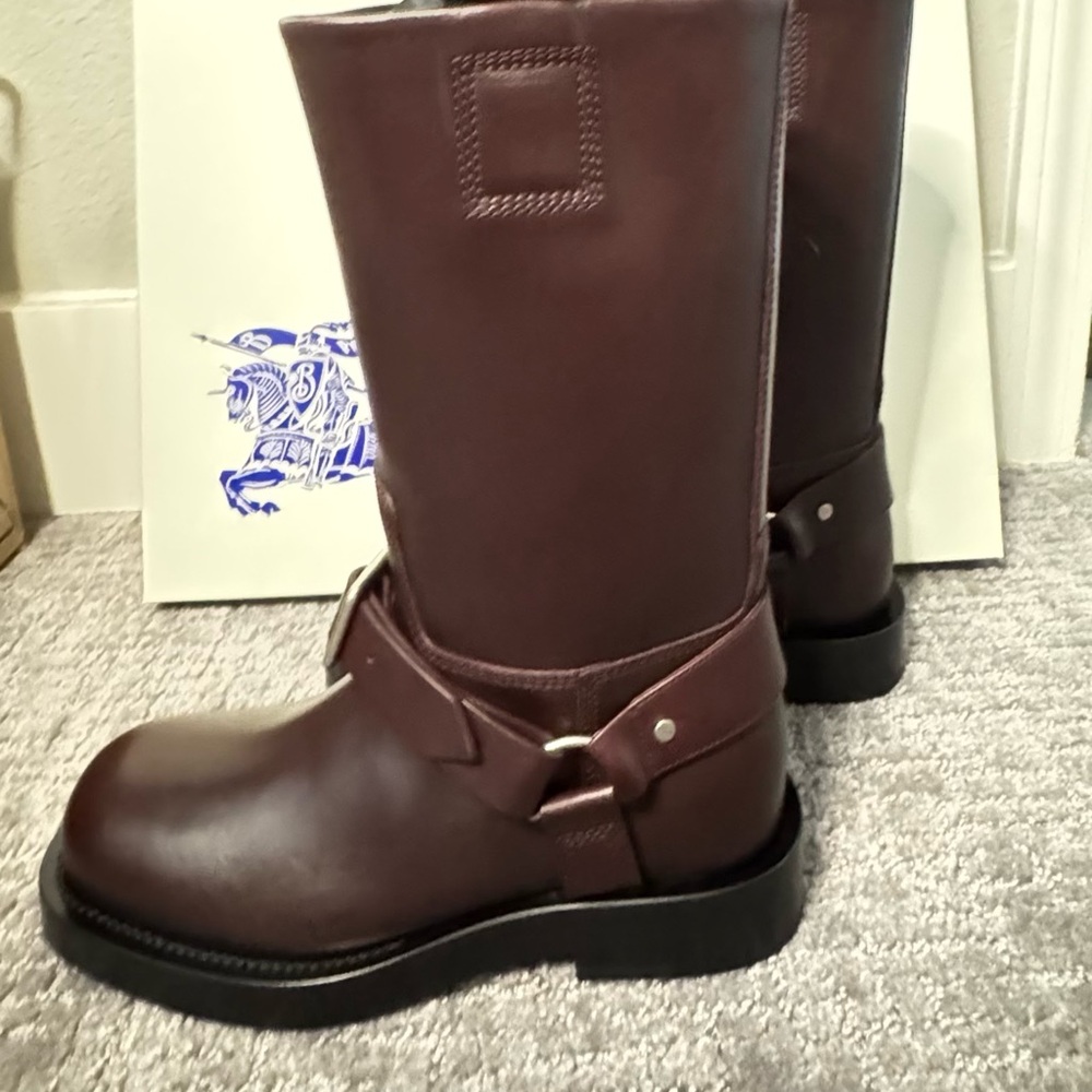 Burberry Brown Leather Combat Moto Boots - Picture 3 of 16